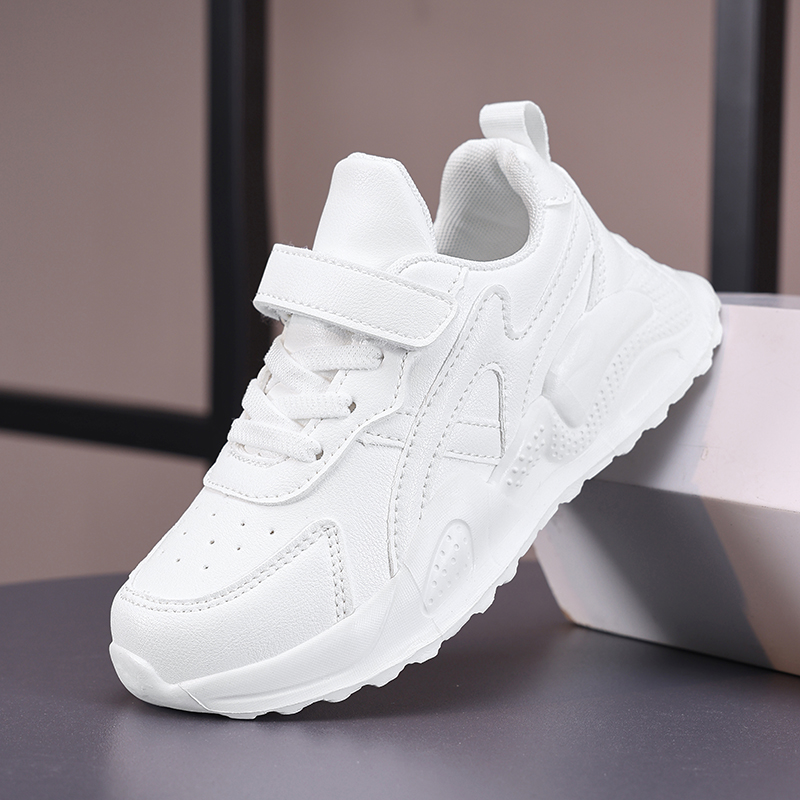 Badminton Junior - Chaussures décontractées en cuir blanc pour